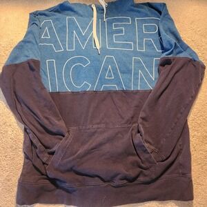American Eagle Hoodie Mens XL Blue Long Sleeve Large Print